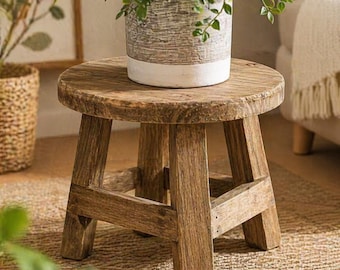Wooden Mini Stool Plant Stand, Modern Succulent Display, Gift for Mom