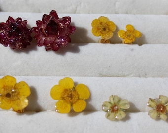 Ohrringe aus Kunstharzblumen | Schmuck aus echten Trockenblumen | Ohrringe aus Trockenblumen | Handgefertigte Boho-Ohrringe | Geschenk für Sie | Geschenk für Frauen