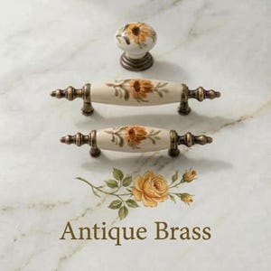 Vintage Ceramic Cabinet Knobs Yellow Floral Drawer Handles Chrome Kitchen Dresser Pulls Cottagecore Furniture Hardware Botanical Deco