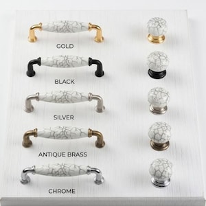 Marble Ceramic Cabinet Handles & Knobs, Vintage Drawer Pulls, Gold Black Silver Antique Brass Hardware, Modern Kitchen Dresser Knobs
