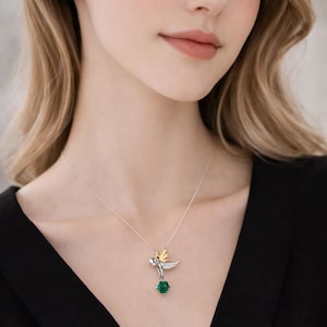 Engelsflügel Birthstone Halskette, 925 Sterling Silber Anhänger, Minimalist Schmuck