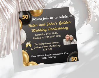 Golden Wedding Anniversary Invitation Template