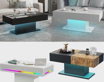 Mesa de centro de alto brillo con luz LED para sala de estar, sofá de cóctel, mesa central