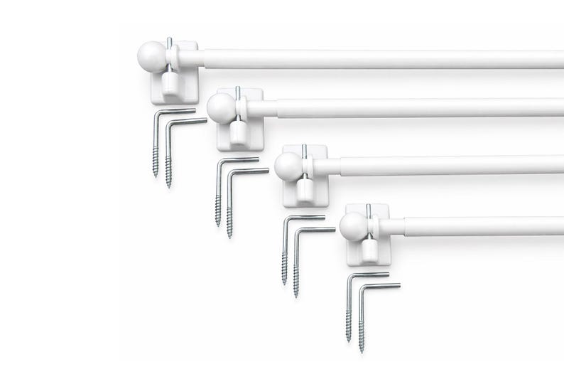 4 Luxury Brass Café Curtain Rod Set – White Finish – Ø 8 Mm – Adhesive ...
