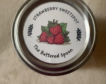 Mantequilla casera gourmet de fresa Sweetpot: Caramelo dulce de fresa de 8 oz con cuchillo para untar