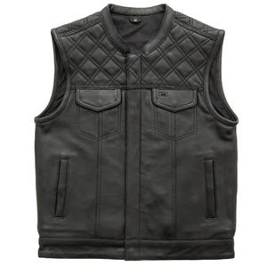 Chaleco de motociclista de cuero acolchado con diseño de rombos para hombre / Negro, equipo de motociclista del Biker Hunt Club