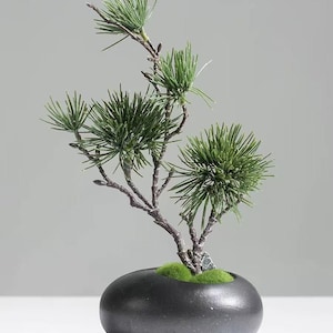 Artificial Bonsai Tree, Realistic Pine Plant, Textured Ceramic Pot, Zen Desk Decor
