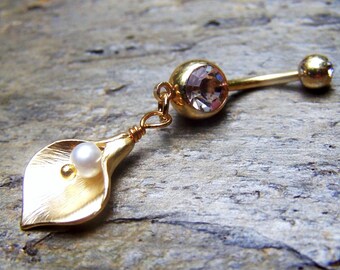 Gold Calla Lily Bellybutton Ring Belly Button Jewelry Body Jewelry Bellybutton Jewelry Belly Navel Ring Piercing