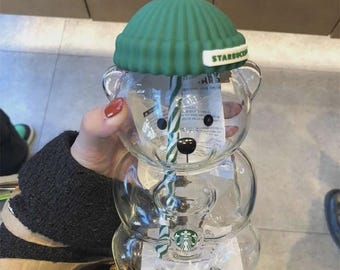 2026 NEW Starbucks Barista Bear Glass Cup(591ml) Limited Edition Christmas Cup ~
