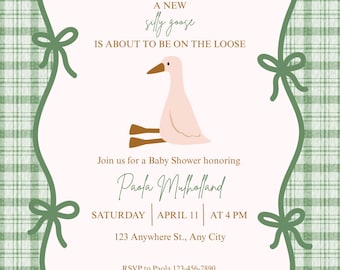 green goose baby shower invitation