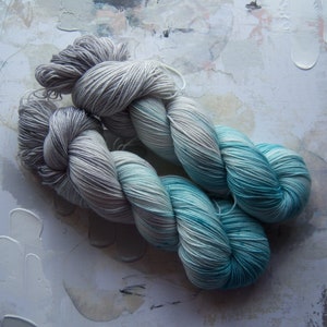 Teal Over and Dye - Hand dyed Yarn, Handdyed Yarn, Sock Yarn, Wool Yarn, Teal and Gray – 75/25 SW Merino & Nylon - Fingering Weight– 100g