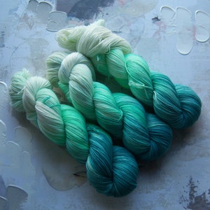 Seafoam - Hand dyed Yarn / Handdyed yarn, Sock Yarn, Gradient Yarn, Wool - Teal, Mint - SW Merino Nylon or High Twist BFL - Fingering Weight