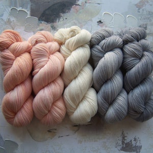 Slow Dance Gradient Set, Hand Dyed Yarn / Handdyed yarn, Sock Yarn, Wool yarn, - Peach Coral to Gray Gradient - 5 skeins, 100g each