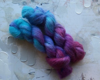 Winter Chill - Hand dyed Yarn / Handdyed yarn, Kid Silk Yarn, Wool Yarn, Mohair - Blue, Purple - 72/28 Kid Mohair & Silk - Lace Weight - 50g