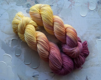Indian Corn - Hand dyed Yarn / Handdyed yarn, Sock Yarn, Wool Yarn - Maroon, Orange, and Yellow - SW Merino / Nylon- Fingering Weight - 100g