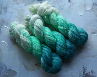 Seafoam - Hand dyed Yarn / Handdyed yarn, Sock Yarn, Gradient Yarn, Wool - Teal, Mint - SW Merino Nylon or High Twist BFL - Fingering Weight