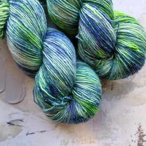 Freestyle Hand dyed Yarn / Handdyed yarn, Sock Yarn, Wool Yarn, Speckled Yarn A084 Gray, Blue, Green Single Ply Fingering 100g image 1