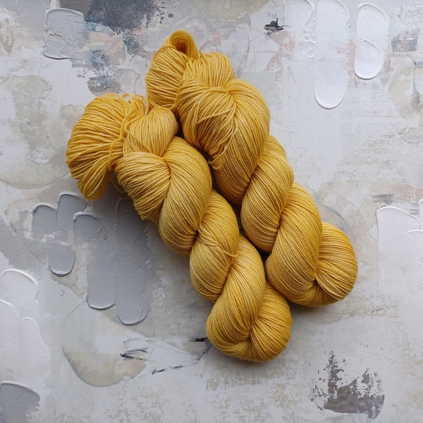 Mustard Yellow - Hand dyed Yarn / Handdyed yarn, Sock Yarn, Wool Yarn - Superwash Merino & Nylon – Fingering Weight