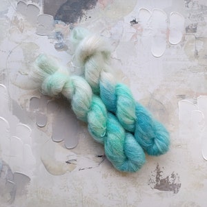 Seafoam - Hand dyed Yarn, Kid Silk Yarn, Wool Yarn - Teal and Mint Green - 72/28 Kid Mohair & Silk - Lace Weight - 50g