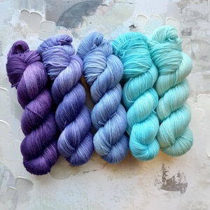 Winter Chill Gradient Set, Hand Dyed Yarn / Handdyed yarn, Sock Yarn, Wool yarn, - Classic or Soft Sock - 5 skeins, 100g each