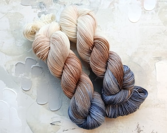 Dress Casual - Hand dyed Yarn, Handdyed Yarn, Sock Yarn, Wool Yarn - Blue, Brown, White - Fingering Weight– 100g