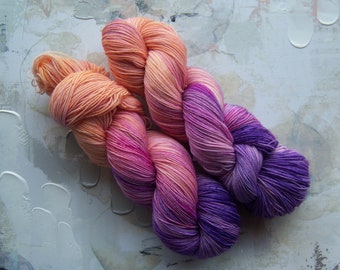 Nova - Hand dyed Yarn / Handdyed yarn, Sock Yarn, Wool Yarn - Purple, Pink, and Orange - Superwash Merino / Nylon- Fingering Weight - 100g