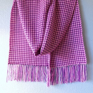 Woven Wool Scarf, Hand-woven Pink and Purple Scarf - Merino Wool Scarf, Winter Scarf