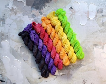 Hocus Pocus Mini Skein Set, Hand Dyed Yarn / Handdyed yarn, Sock Yarn, Wool yarn - Halloween Yarn - 10g, 20g, and 50g sets