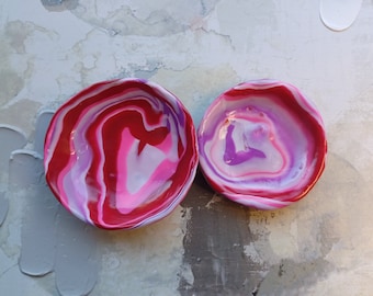 Ring Dish Set / Jewelry Dish / Ring Bowls - Marble Design of Red, Pink, Purple, and White