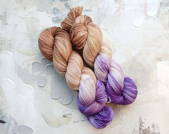 Peanut Butter & Jelly - Hand dyed Yarn, Handdyed Yarn, Sock Yarn, Wool Yarn - Brown and Purple- Fingering Weight– 100g
