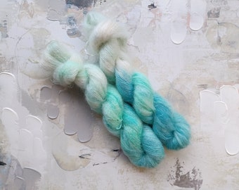 Seafoam - Hand dyed Yarn, Kid Silk Yarn, Wool Yarn - Teal and Mint Green - 72/28 Kid Mohair & Silk - Lace Weight - 50g