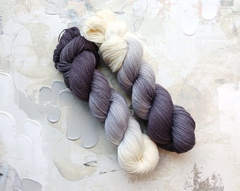 Gray Area - Hand dyed Yarn / Handdyed yarn, Sock Yarn, Wool Yarn - Black, Gray, and White - 75/25 - Superwash Merino Nylon, Fingering Yarn