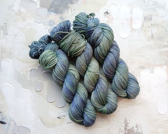 Freestyle Hand dyed Yarn / Handdyed yarn, DK Yarn, Wool Yarn - Gray, Green, and Blue - A143 - 100% Merino - DK Weight - 100g