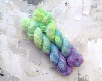 Hummingbird - Hand-dyed Yarn, Kid Silk Yarn, Wool Yarn - Purple, Blue, and Green - 72/28 Kid Mohair & Silk - Lace Weight - 50g