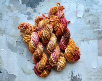 Freestyle Hand dyed Yarn / Handdyed yarn, Bulky Yarn, Wool Yarn - Red, Orange, Yellow, and Brown - A108 - Bulky Weight - 100g