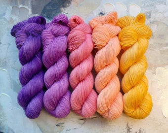 Nova Gradient Set, Hand Dyed Yarn / Handdyed yarn, Sock Yarn, Wool yarn, - Classic or Soft Sock - 5 skeins, 100g each