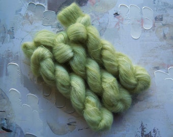 Hint of Lime - Hand dyed Yarn / Handdyed yarn, Kid Silk Yarn, Wool Yarn - Light Lime Green - 72/28 Kid Mohair & Silk - Lace Weight - 50g