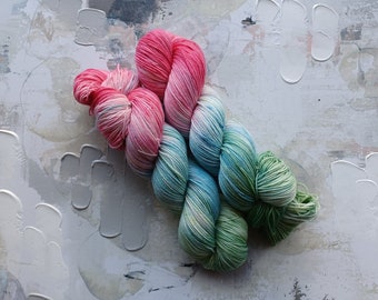 Gnome Sweet Gnome - Hand dyed Yarn / Handdyed yarn, Sock Yarn, Wool Yarn - Red, Blue, Green - Classic Sock - Fingering Weight - 100g
