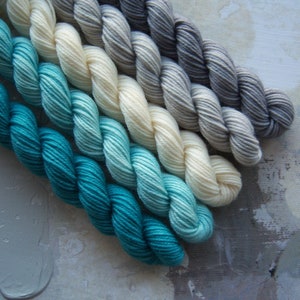 Teal Over and Dye Gradient Set, Hand Dyed Yarn / Handdyed yarn, Sock Yarn, Wool yarn, 10g, 20g, and 100g sets
