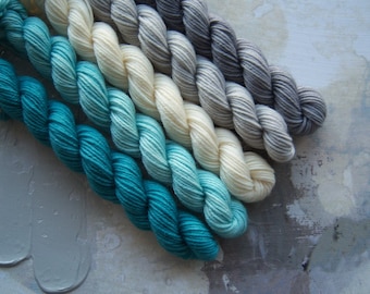 Teal Over and Dye Gradient Set, Hand Dyed Yarn / Handdyed yarn, Sock Yarn, Wool yarn, 10g, 20g, and 100g sets