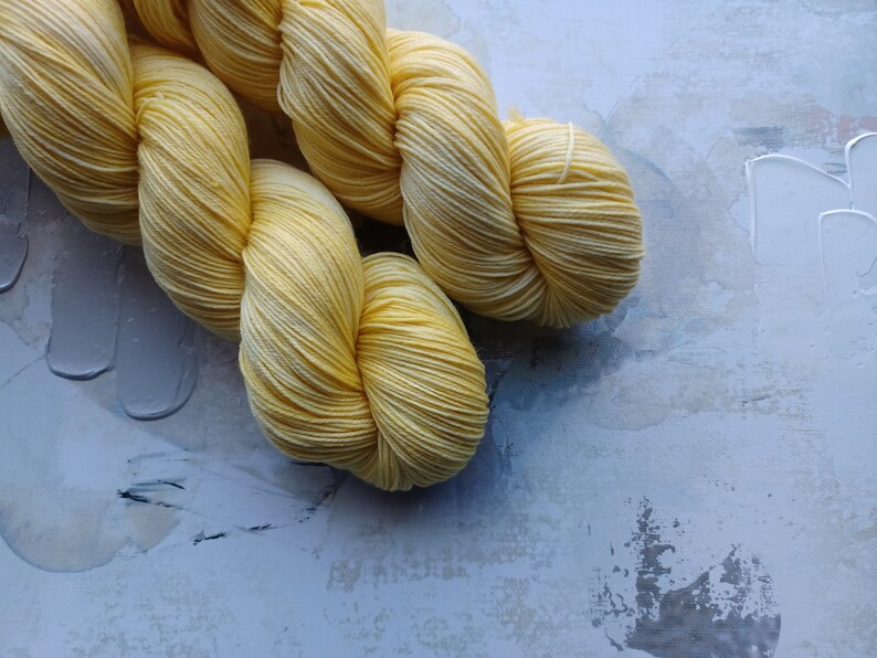 Hatchling Hand dyed Yarn / Handdyed yarn, Sock Yarn, Wool Yarn Soft Yellow Superwash Merino & Nylon Fingering Weight image 2