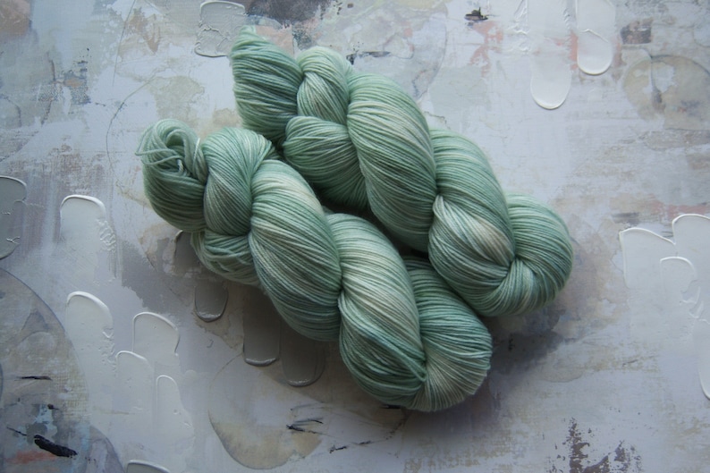 Succulent Hand dyed Yarn / Handdyed yarn, Sock Yarn, Wool Yarn Light Mint or Jade Color SW Merino / Nylon Fingering Weight 100g image 2