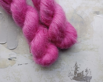 Hot Pink - Hand dyed Yarn / Handdyed yarn, Kid Silk Yarn, Wool Yarn - 72/28 Kid Mohair & Silk - Lace Weight - 50g
