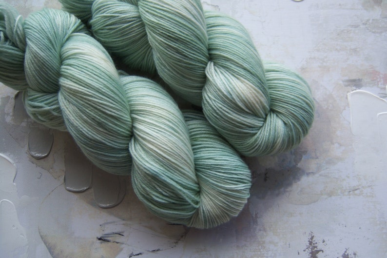 Succulent Hand dyed Yarn / Handdyed yarn, Sock Yarn, Wool Yarn Light Mint or Jade Color SW Merino / Nylon Fingering Weight 100g image 1