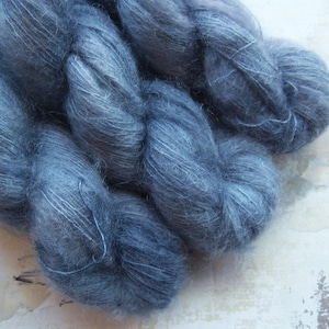 Denim - Hand dyed Yarn / Handdyed yarn, Kid Silk Yarn, Wool Yarn - Dark Blue / Blue Gray - 72/28 Kid Mohair & Silk - Lace Weight - 50g
