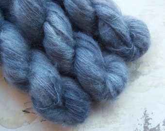 Denim - Hand dyed Yarn / Handdyed yarn, Kid Silk Yarn, Wool Yarn - Dark Blue / Blue Gray - 72/28 Kid Mohair & Silk - Lace Weight - 50g