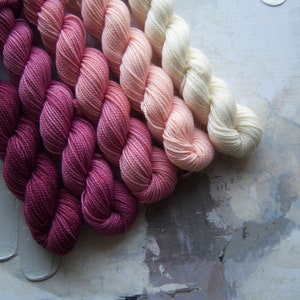 Stargazer Gradient Set, Hand Dyed Yarn / Handdyed yarn, Sock Yarn, Wool yarn - Maroon, Peach, and White - 10g and 20g sets