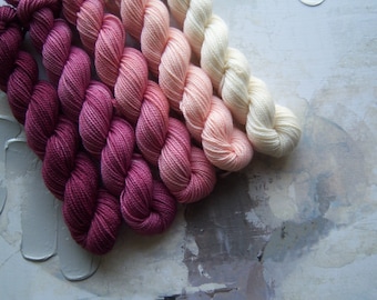 Stargazer Gradient Set, Hand Dyed Yarn / Handdyed yarn, Sock Yarn, Wool yarn - Maroon, Peach, and White - 10g and 20g sets