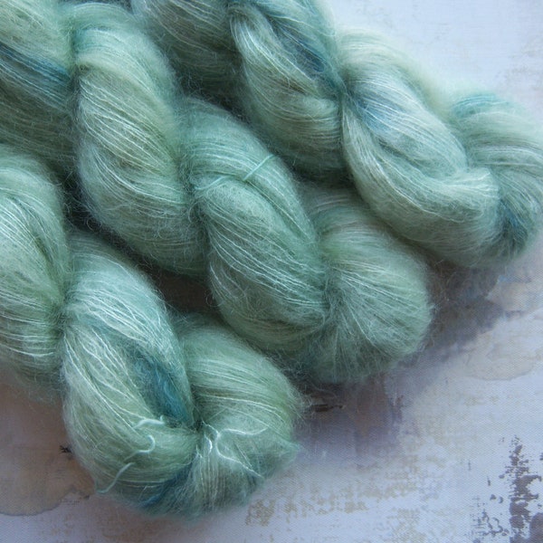 Succulent - Hand dyed Yarn / Handdyed yarn, Kid Silk Yarn, Wool Yarn - Light Mint or Jade - 72/28 Kid Mohair & Silk - Lace Weight - 50g