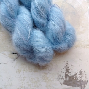 Hydrangea - Hand dyed Yarn / Handdyed yarn, Kid Silk Yarn - Light Blue - 72/28 Kid Mohair & Silk - Lace Weight - 50g